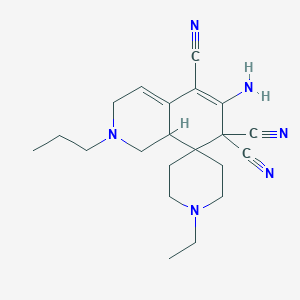 molecular formula C21H28N6 B10958119 6-amino-1'-ethyl-2-propyl-1,2,3,8a-tetrahydro-7H-spiro[isoquinoline-8,4'-piperidine]-5,7,7-tricarbonitrile 