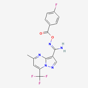 molecular formula C16H11F4N5O2 B10958182 N'-{[(4-fluorophenyl)carbonyl]oxy}-5-methyl-7-(trifluoromethyl)pyrazolo[1,5-a]pyrimidine-3-carboximidamide 