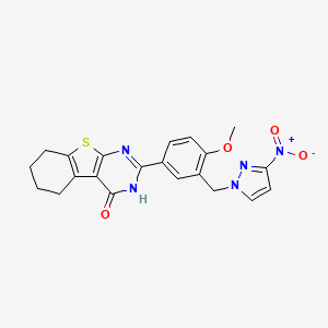 molecular formula C21H19N5O4S B10958226 2-{4-methoxy-3-[(3-nitro-1H-pyrazol-1-yl)methyl]phenyl}-5,6,7,8-tetrahydro[1]benzothieno[2,3-d]pyrimidin-4(3H)-one 