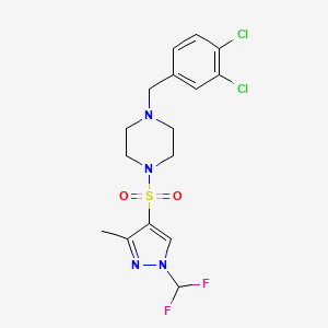 molecular formula C16H18Cl2F2N4O2S B10958240 1-(3,4-dichlorobenzyl)-4-{[1-(difluoromethyl)-3-methyl-1H-pyrazol-4-yl]sulfonyl}piperazine 