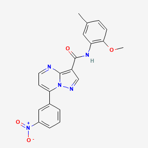 molecular formula C21H17N5O4 B10958248 N-(2-methoxy-5-methylphenyl)-7-(3-nitrophenyl)pyrazolo[1,5-a]pyrimidine-3-carboxamide 