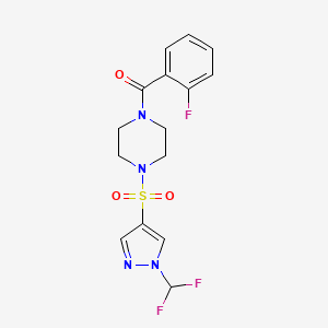 molecular formula C15H15F3N4O3S B10958260 (4-{[1-(difluoromethyl)-1H-pyrazol-4-yl]sulfonyl}piperazin-1-yl)(2-fluorophenyl)methanone 