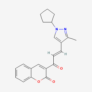 molecular formula C21H20N2O3 B10958264 3-[(2E)-3-(1-cyclopentyl-3-methyl-1H-pyrazol-4-yl)prop-2-enoyl]-2H-chromen-2-one 