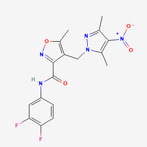 molecular formula C17H15F2N5O4 B10958316 N-(3,4-difluorophenyl)-4-[(3,5-dimethyl-4-nitro-1H-pyrazol-1-yl)methyl]-5-methyl-1,2-oxazole-3-carboxamide 