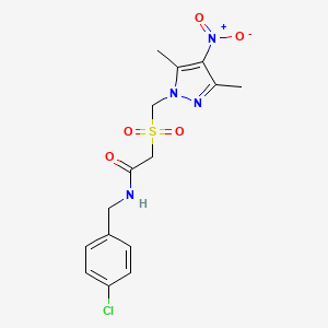 molecular formula C15H17ClN4O5S B10958327 N-(4-chlorobenzyl)-2-{[(3,5-dimethyl-4-nitro-1H-pyrazol-1-yl)methyl]sulfonyl}acetamide 