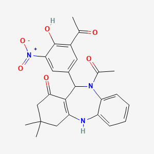 molecular formula C25H25N3O6 B10958343 10-acetyl-11-(3-acetyl-4-hydroxy-5-nitrophenyl)-3,3-dimethyl-2,3,4,5,10,11-hexahydro-1H-dibenzo[b,e][1,4]diazepin-1-one 