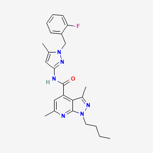 molecular formula C24H27FN6O B10958346 1-butyl-N-[1-(2-fluorobenzyl)-5-methyl-1H-pyrazol-3-yl]-3,6-dimethyl-1H-pyrazolo[3,4-b]pyridine-4-carboxamide 