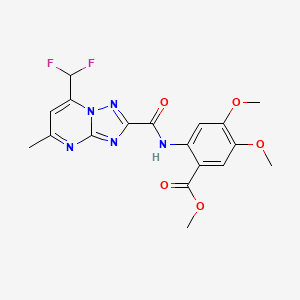 molecular formula C18H17F2N5O5 B10958401 Methyl 2-({[7-(difluoromethyl)-5-methyl[1,2,4]triazolo[1,5-a]pyrimidin-2-yl]carbonyl}amino)-4,5-dimethoxybenzoate 