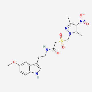 molecular formula C19H23N5O6S B10958449 2-{[(3,5-dimethyl-4-nitro-1H-pyrazol-1-yl)methyl]sulfonyl}-N-[2-(5-methoxy-1H-indol-3-yl)ethyl]acetamide 