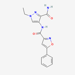 molecular formula C16H15N5O3 B10958508 N-(3-carbamoyl-1-ethyl-1H-pyrazol-4-yl)-5-phenyl-1,2-oxazole-3-carboxamide 