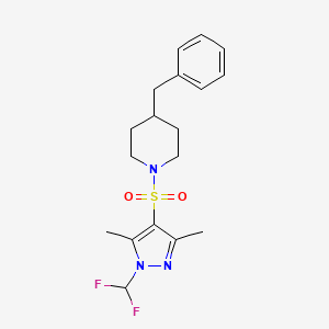 molecular formula C18H23F2N3O2S B10958549 4-benzyl-1-{[1-(difluoromethyl)-3,5-dimethyl-1H-pyrazol-4-yl]sulfonyl}piperidine 