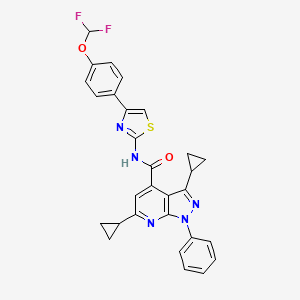 molecular formula C29H23F2N5O2S B10958565 3,6-dicyclopropyl-N-{4-[4-(difluoromethoxy)phenyl]-1,3-thiazol-2-yl}-1-phenyl-1H-pyrazolo[3,4-b]pyridine-4-carboxamide 