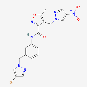 molecular formula C19H16BrN7O4 B10958572 N-{3-[(4-bromo-1H-pyrazol-1-yl)methyl]phenyl}-5-methyl-4-[(4-nitro-1H-pyrazol-1-yl)methyl]-1,2-oxazole-3-carboxamide CAS No. 1006993-72-1