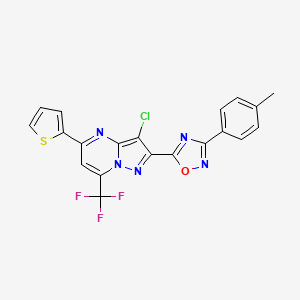 molecular formula C20H11ClF3N5OS B10958677 3-Chloro-2-[3-(4-methylphenyl)-1,2,4-oxadiazol-5-yl]-5-(thiophen-2-yl)-7-(trifluoromethyl)pyrazolo[1,5-a]pyrimidine 