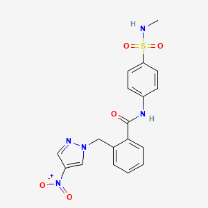 molecular formula C18H17N5O5S B10958744 N-[4-(methylsulfamoyl)phenyl]-2-[(4-nitro-1H-pyrazol-1-yl)methyl]benzamide 