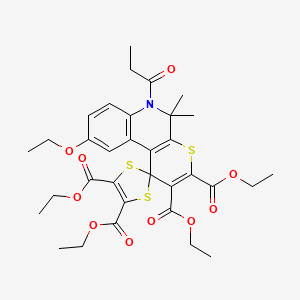 Tetraethyl 9'-ethoxy-5',5'-dimethyl-6'-propanoyl-5',6'-dihydrospiro[1,3-dithiole-2,1'-thiopyrano[2,3-c]quinoline]-2',3',4,5-tetracarboxylate