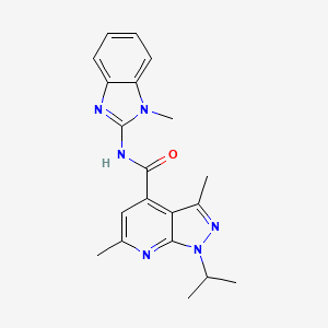 molecular formula C20H22N6O B10958872 3,6-dimethyl-N-(1-methyl-1H-benzimidazol-2-yl)-1-(propan-2-yl)-1H-pyrazolo[3,4-b]pyridine-4-carboxamide 