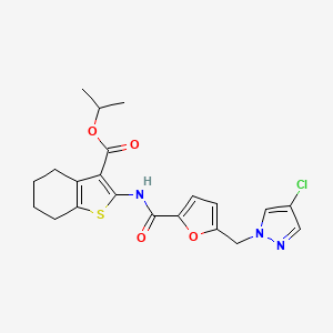 molecular formula C21H22ClN3O4S B10958877 propan-2-yl 2-[({5-[(4-chloro-1H-pyrazol-1-yl)methyl]furan-2-yl}carbonyl)amino]-4,5,6,7-tetrahydro-1-benzothiophene-3-carboxylate 