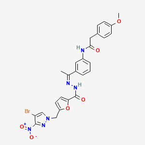 molecular formula C26H23BrN6O6 B10958882 N-(3-{(1Z)-1-[2-({5-[(4-bromo-3-nitro-1H-pyrazol-1-yl)methyl]furan-2-yl}carbonyl)hydrazinylidene]ethyl}phenyl)-2-(4-methoxyphenyl)acetamide 