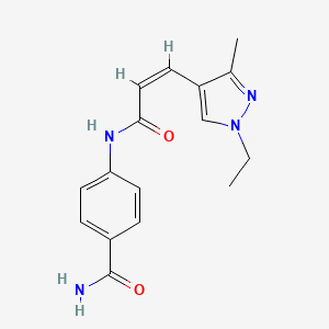 molecular formula C16H18N4O2 B10958898 4-{[(2Z)-3-(1-ethyl-3-methyl-1H-pyrazol-4-yl)prop-2-enoyl]amino}benzamide 