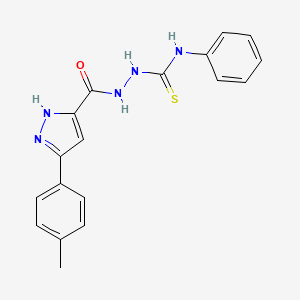 molecular formula C18H17N5OS B10958935 2-{[5-(4-methylphenyl)-1H-pyrazol-3-yl]carbonyl}-N-phenylhydrazinecarbothioamide 