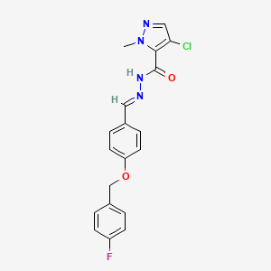 molecular formula C19H16ClFN4O2 B10958956 4-chloro-N'-[(E)-{4-[(4-fluorobenzyl)oxy]phenyl}methylidene]-1-methyl-1H-pyrazole-5-carbohydrazide 