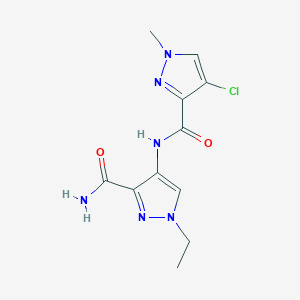 molecular formula C11H13ClN6O2 B10959077 N-(3-carbamoyl-1-ethyl-1H-pyrazol-4-yl)-4-chloro-1-methyl-1H-pyrazole-3-carboxamide 