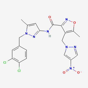 molecular formula C20H17Cl2N7O4 B10959092 N-[1-(3,4-dichlorobenzyl)-5-methyl-1H-pyrazol-3-yl]-5-methyl-4-[(4-nitro-1H-pyrazol-1-yl)methyl]-1,2-oxazole-3-carboxamide 