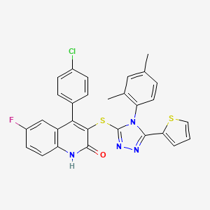 4-(4-chlorophenyl)-3-{[4-(2,4-dimethylphenyl)-5-(thiophen-2-yl)-4H-1,2,4-triazol-3-yl]sulfanyl}-6-fluoroquinolin-2-ol