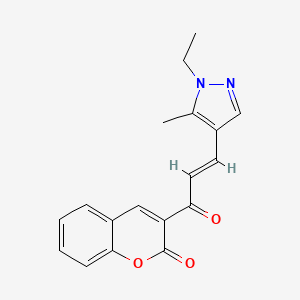 molecular formula C18H16N2O3 B10959173 3-[(2E)-3-(1-ethyl-5-methyl-1H-pyrazol-4-yl)prop-2-enoyl]-2H-chromen-2-one 