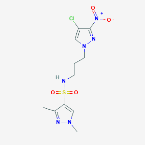 molecular formula C11H15ClN6O4S B10959184 N-[3-(4-chloro-3-nitro-1H-pyrazol-1-yl)propyl]-1,3-dimethyl-1H-pyrazole-4-sulfonamide 