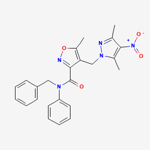 molecular formula C24H23N5O4 B10959191 N-benzyl-4-[(3,5-dimethyl-4-nitro-1H-pyrazol-1-yl)methyl]-5-methyl-N-phenyl-1,2-oxazole-3-carboxamide 