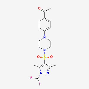 molecular formula C18H22F2N4O3S B10959271 1-[4-(4-{[1-(difluoromethyl)-3,5-dimethyl-1H-pyrazol-4-yl]sulfonyl}piperazin-1-yl)phenyl]ethanone 