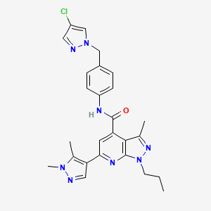 molecular formula C26H27ClN8O B10959286 N-{4-[(4-chloro-1H-pyrazol-1-yl)methyl]phenyl}-6-(1,5-dimethyl-1H-pyrazol-4-yl)-3-methyl-1-propyl-1H-pyrazolo[3,4-b]pyridine-4-carboxamide 