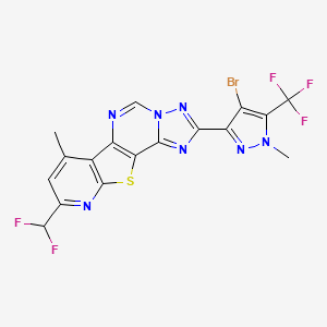 molecular formula C17H9BrF5N7S B10959330 4-[4-bromo-1-methyl-5-(trifluoromethyl)pyrazol-3-yl]-13-(difluoromethyl)-11-methyl-16-thia-3,5,6,8,14-pentazatetracyclo[7.7.0.02,6.010,15]hexadeca-1(9),2,4,7,10(15),11,13-heptaene 