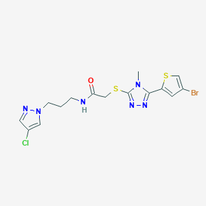 molecular formula C15H16BrClN6OS2 B10959383 2-{[5-(4-bromothiophen-2-yl)-4-methyl-4H-1,2,4-triazol-3-yl]sulfanyl}-N-[3-(4-chloro-1H-pyrazol-1-yl)propyl]acetamide 