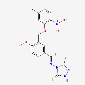 4-{[(E)-{4-methoxy-3-[(5-methyl-2-nitrophenoxy)methyl]phenyl}methylidene]amino}-5-methyl-4H-1,2,4-triazole-3-thiol