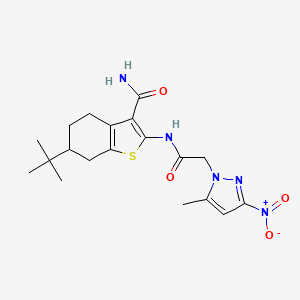 molecular formula C19H25N5O4S B10959403 6-tert-butyl-2-{[(5-methyl-3-nitro-1H-pyrazol-1-yl)acetyl]amino}-4,5,6,7-tetrahydro-1-benzothiophene-3-carboxamide 