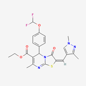 molecular formula C23H22F2N4O4S B10959500 ethyl (2E)-5-[4-(difluoromethoxy)phenyl]-2-[(1,3-dimethyl-1H-pyrazol-4-yl)methylidene]-7-methyl-3-oxo-2,3-dihydro-5H-[1,3]thiazolo[3,2-a]pyrimidine-6-carboxylate 