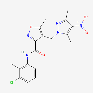 molecular formula C18H18ClN5O4 B10959602 N-(3-chloro-2-methylphenyl)-4-[(3,5-dimethyl-4-nitro-1H-pyrazol-1-yl)methyl]-5-methyl-1,2-oxazole-3-carboxamide 