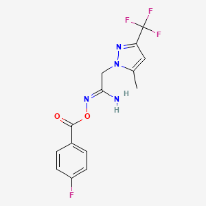 molecular formula C14H12F4N4O2 B10959623 (1Z)-N'-{[(4-fluorophenyl)carbonyl]oxy}-2-[5-methyl-3-(trifluoromethyl)-1H-pyrazol-1-yl]ethanimidamide 