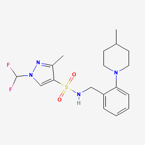 molecular formula C18H24F2N4O2S B10959652 1-(difluoromethyl)-3-methyl-N-[2-(4-methylpiperidin-1-yl)benzyl]-1H-pyrazole-4-sulfonamide 