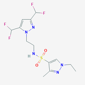 molecular formula C13H17F4N5O2S B10959680 N-{2-[3,5-bis(difluoromethyl)-1H-pyrazol-1-yl]ethyl}-1-ethyl-3-methyl-1H-pyrazole-4-sulfonamide 