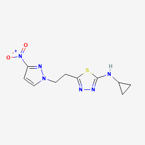 molecular formula C10H12N6O2S B10959704 N-cyclopropyl-5-[2-(3-nitro-1H-pyrazol-1-yl)ethyl]-1,3,4-thiadiazol-2-amine 