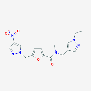 molecular formula C16H18N6O4 B10959728 N-[(1-ethyl-1H-pyrazol-4-yl)methyl]-N-methyl-5-[(4-nitro-1H-pyrazol-1-yl)methyl]furan-2-carboxamide 