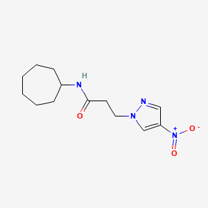 molecular formula C13H20N4O3 B10959729 N-cycloheptyl-3-(4-nitro-1H-pyrazol-1-yl)propanamide 