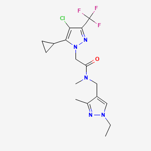 molecular formula C17H21ClF3N5O B10959738 2-[4-chloro-5-cyclopropyl-3-(trifluoromethyl)-1H-pyrazol-1-yl]-N-[(1-ethyl-3-methyl-1H-pyrazol-4-yl)methyl]-N-methylacetamide 