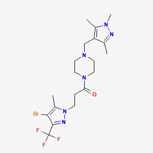 molecular formula C19H26BrF3N6O B10959779 3-[4-bromo-5-methyl-3-(trifluoromethyl)-1H-pyrazol-1-yl]-1-{4-[(1,3,5-trimethyl-1H-pyrazol-4-yl)methyl]piperazin-1-yl}propan-1-one 