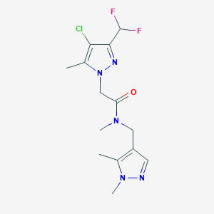 molecular formula C14H18ClF2N5O B10959794 2-[4-chloro-3-(difluoromethyl)-5-methyl-1H-pyrazol-1-yl]-N-[(1,5-dimethyl-1H-pyrazol-4-yl)methyl]-N-methylacetamide 