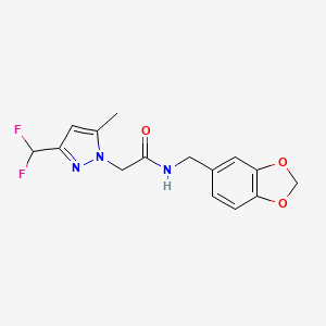 molecular formula C15H15F2N3O3 B10959816 N-(1,3-benzodioxol-5-ylmethyl)-2-[3-(difluoromethyl)-5-methyl-1H-pyrazol-1-yl]acetamide 